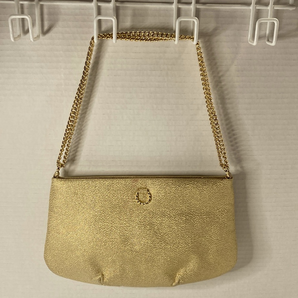 Walborg Sparkly Gold Handbag Purse Chain Strap Snap Closure Made in Spain Vtg